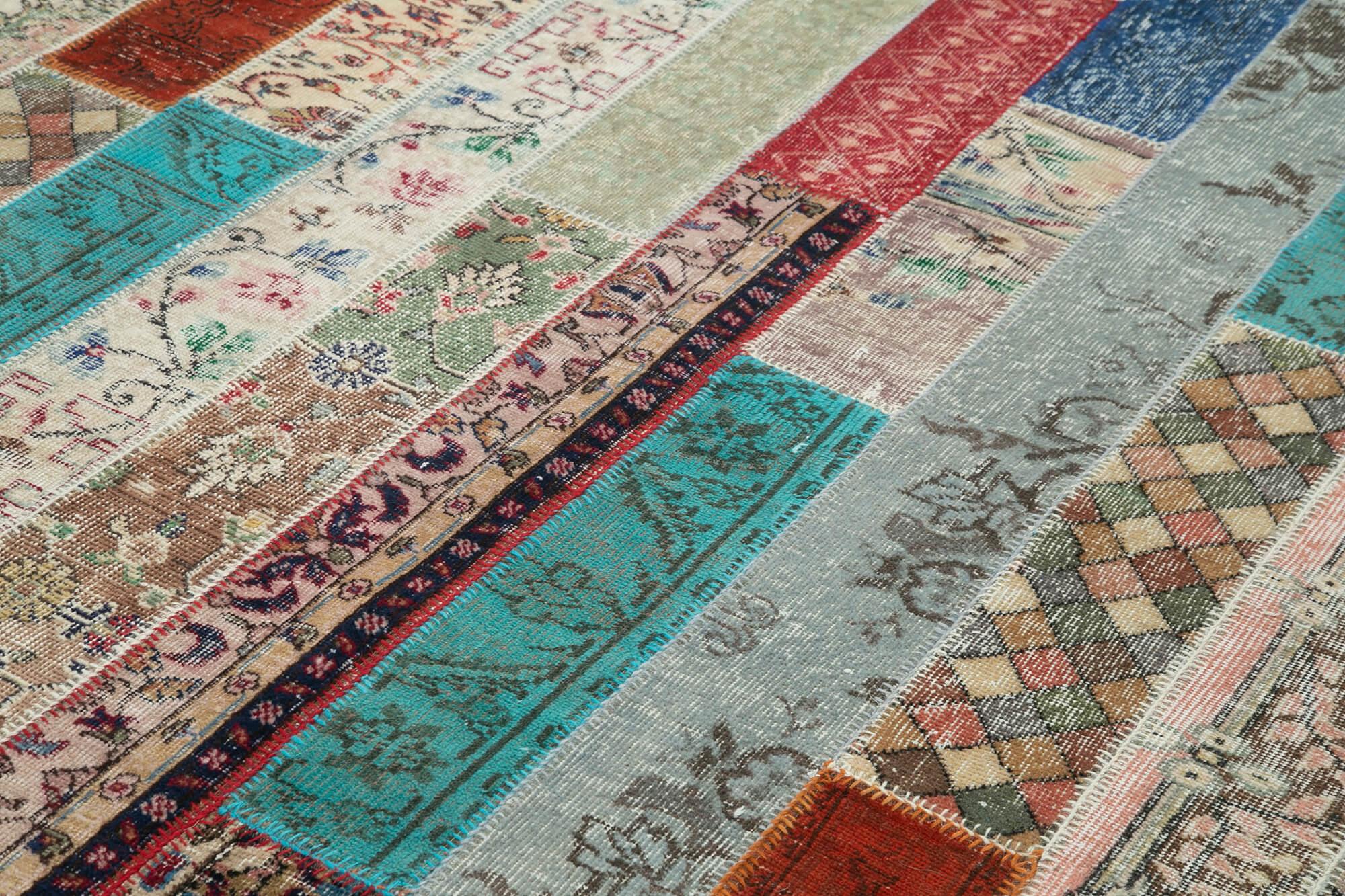 Kırk Yama Gri Patchwork Pamuk Yün El Dokuma Halısı 203x305 Agacan