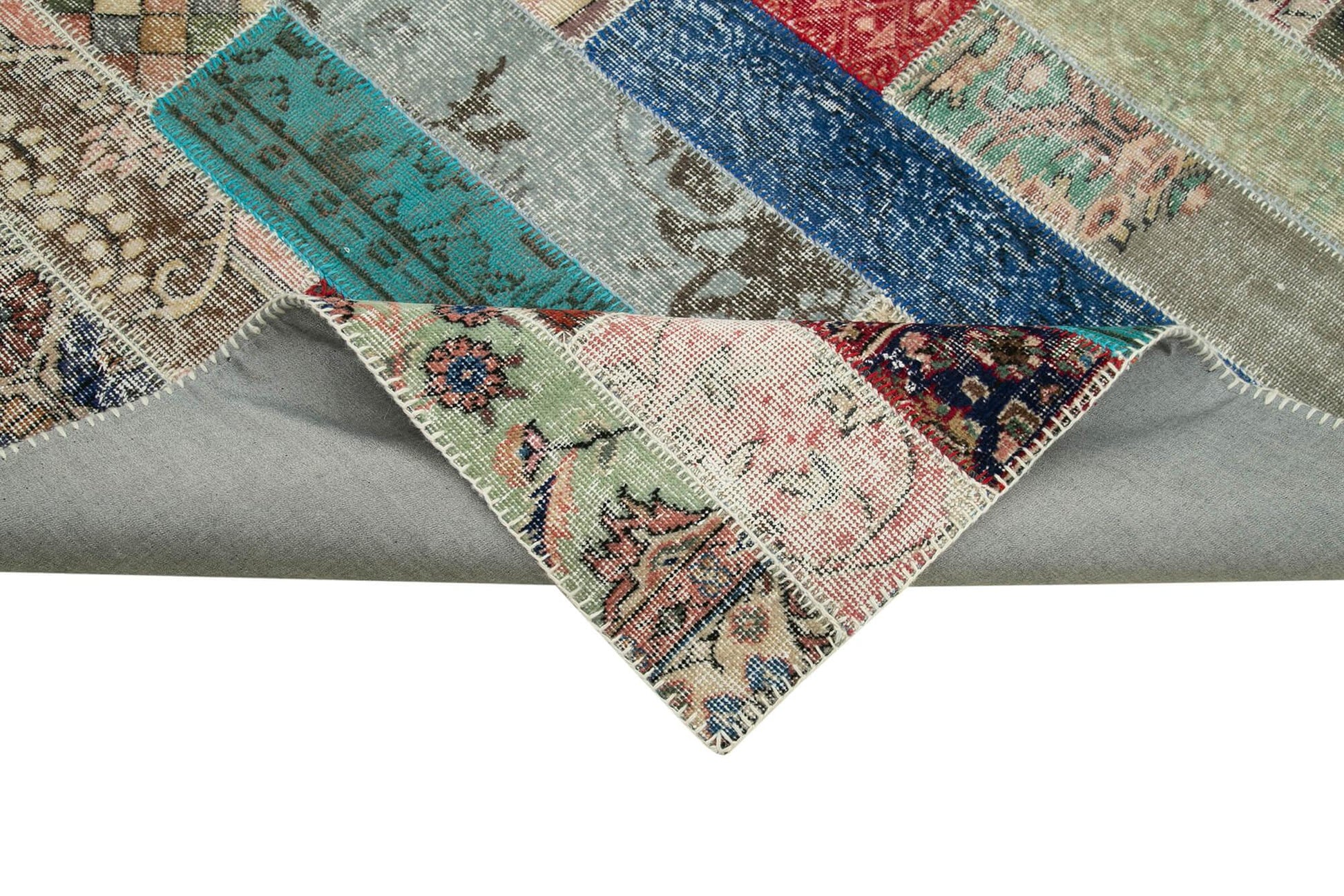 Kırk Yama Gri Patchwork Pamuk Yün El Dokuma Halısı 203x305 Agacan