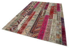 Kırk Yama Gri Patchwork Pamuk Yün El Dokuma Halısı 202x306 Agacan