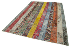 Kırk Yama Gri Patchwork Pamuk Yün El Dokuma Halısı 203x305 Agacan