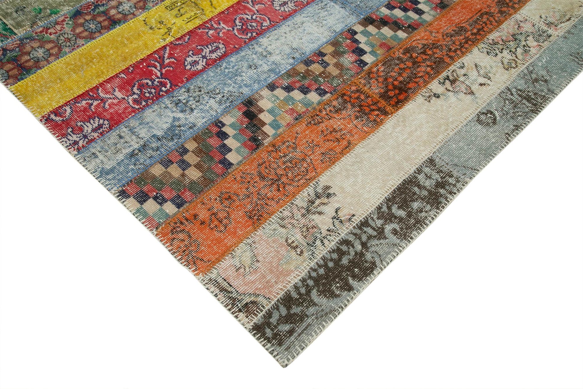 Kırk Yama Gri Patchwork Pamuk Yün El Dokuma Halısı 203x305 Agacan