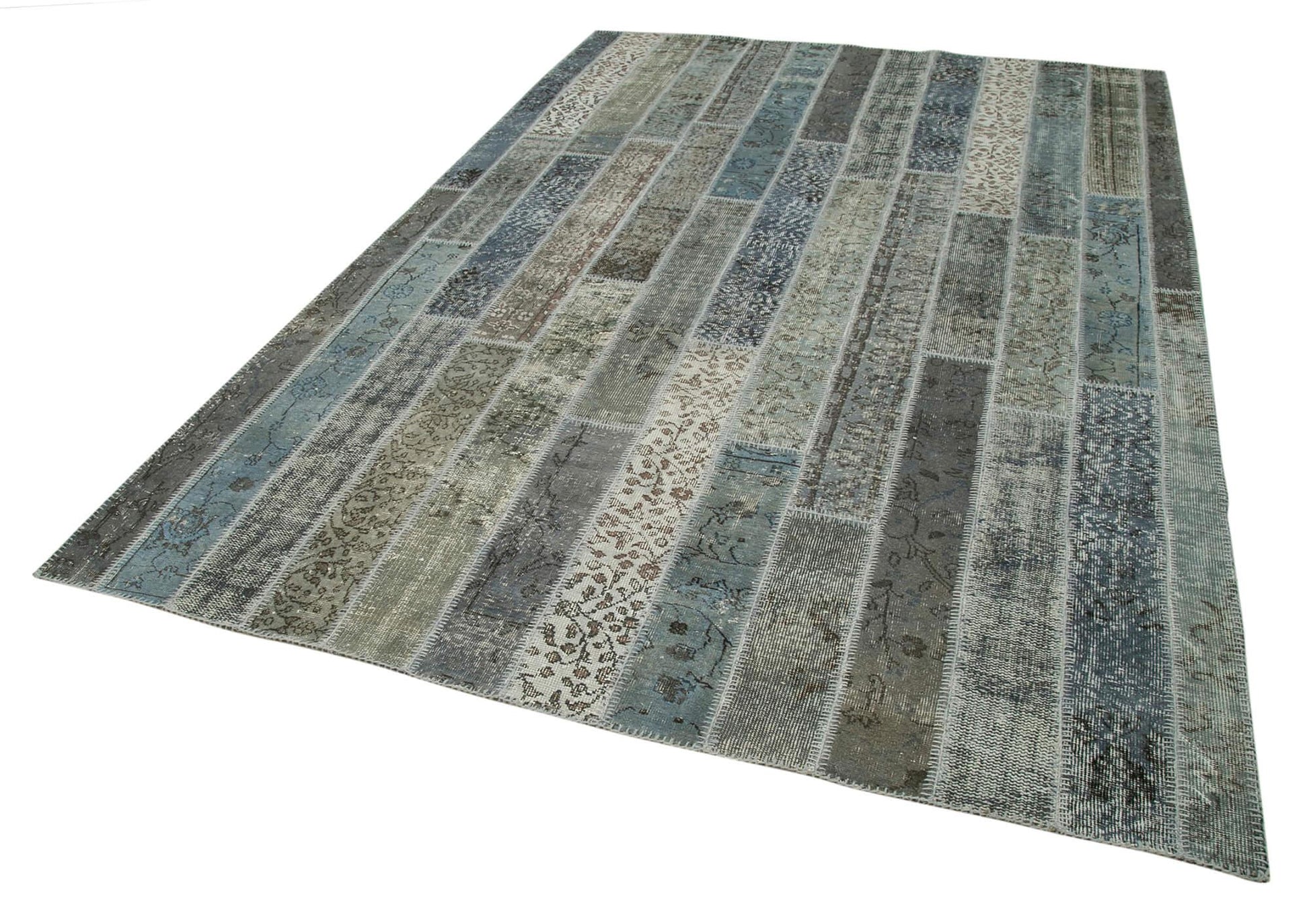 Kırk Yama Gri Patchwork Pamuk Yün El Dokuma Halısı 202x305 Agacan