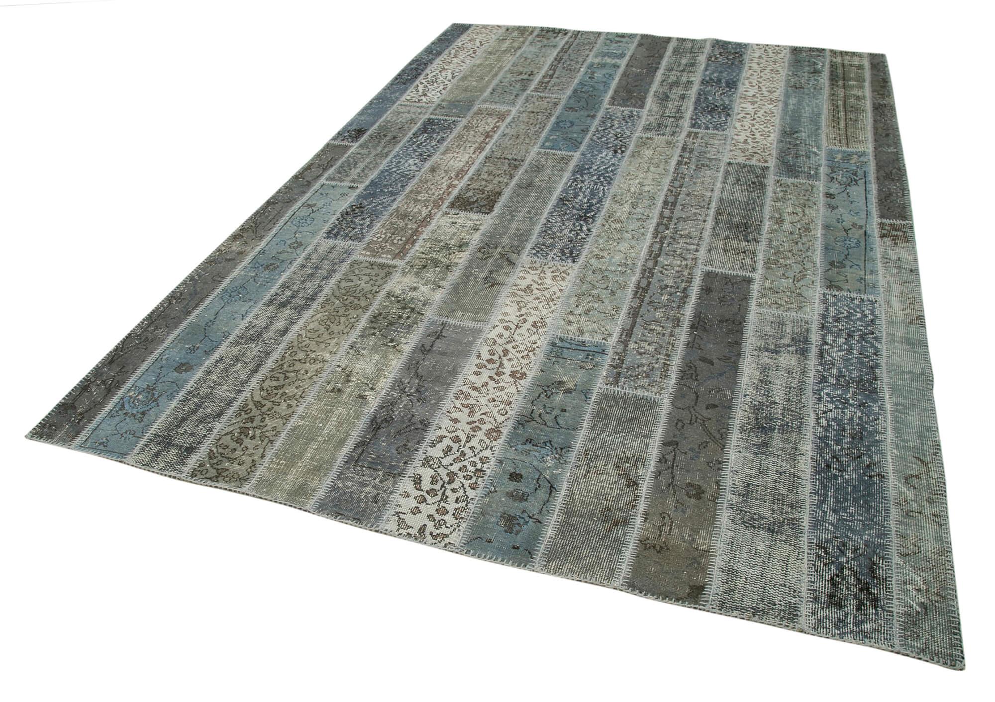 Kırk Yama Gri Patchwork Pamuk Yün El Dokuma Halısı 202x305 Agacan