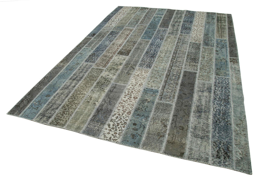 Kırk Yama Gri Patchwork Pamuk Yün El Dokuma Halısı 202x305 Agacan