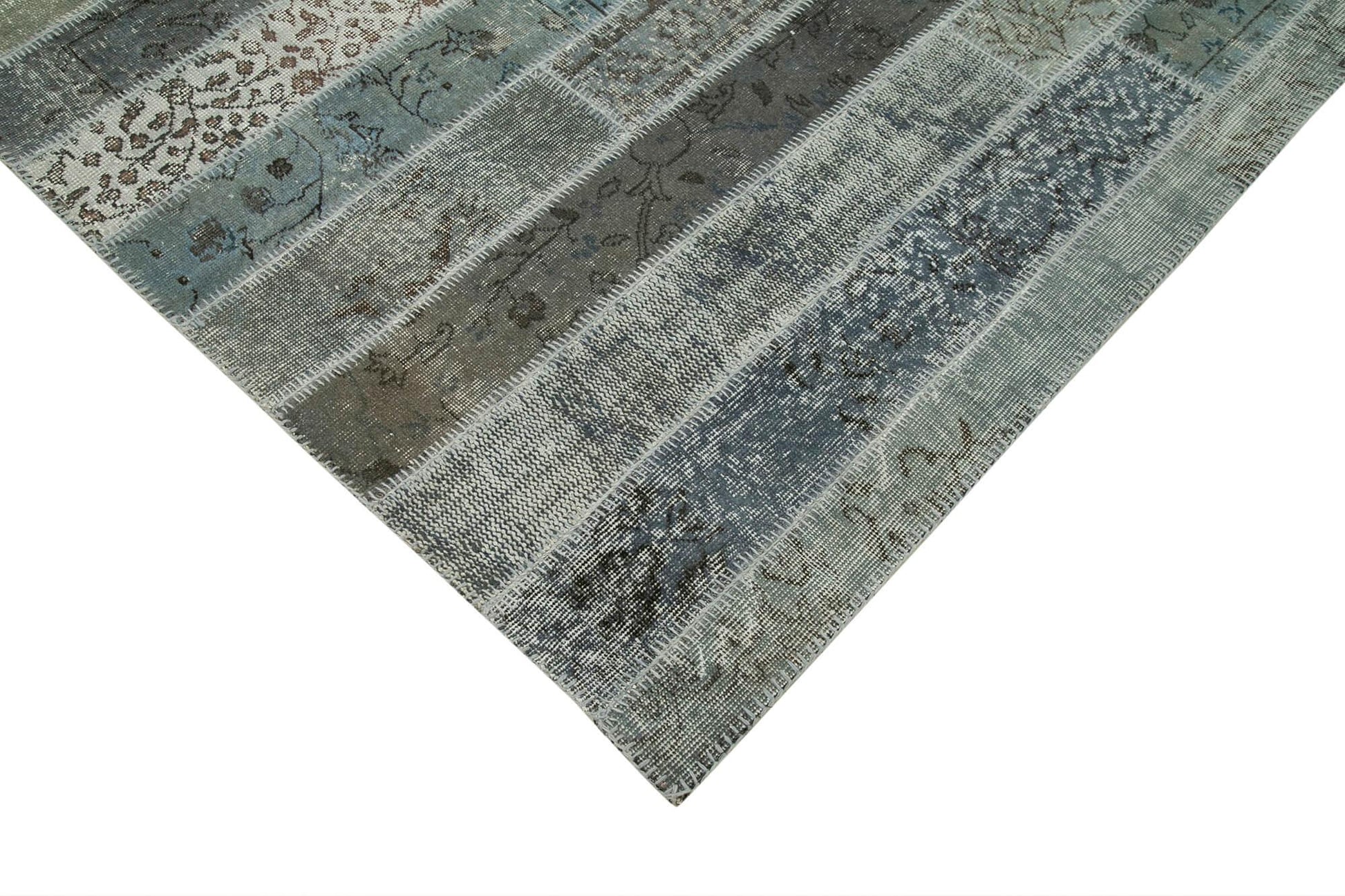Kırk Yama Gri Patchwork Pamuk Yün El Dokuma Halısı 202x305 Agacan