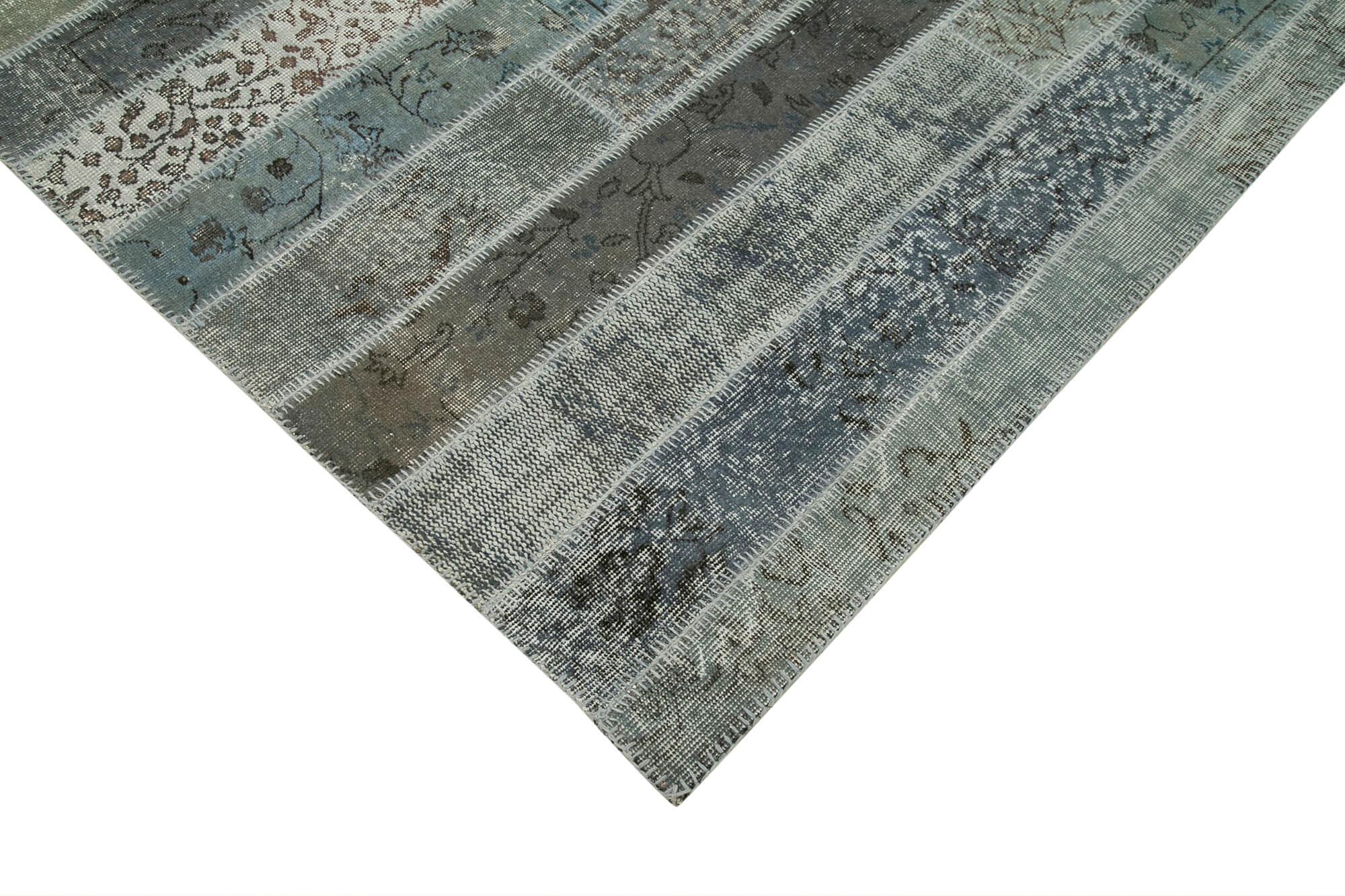Kırk Yama Gri Patchwork Pamuk Yün El Dokuma Halısı 202x305 Agacan