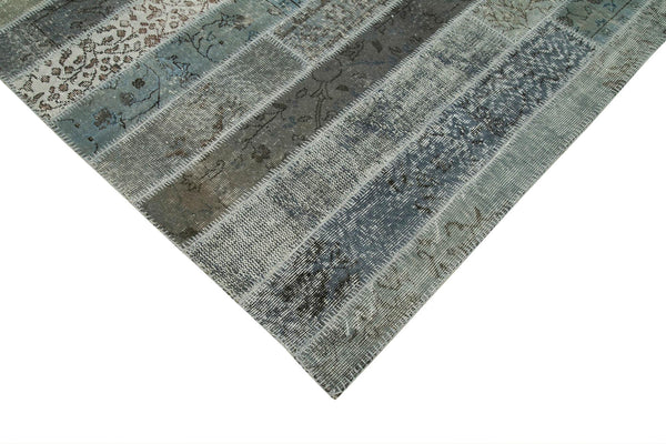 Kırk Yama Gri Patchwork Pamuk Yün El Dokuma Halısı 202x305 Agacan