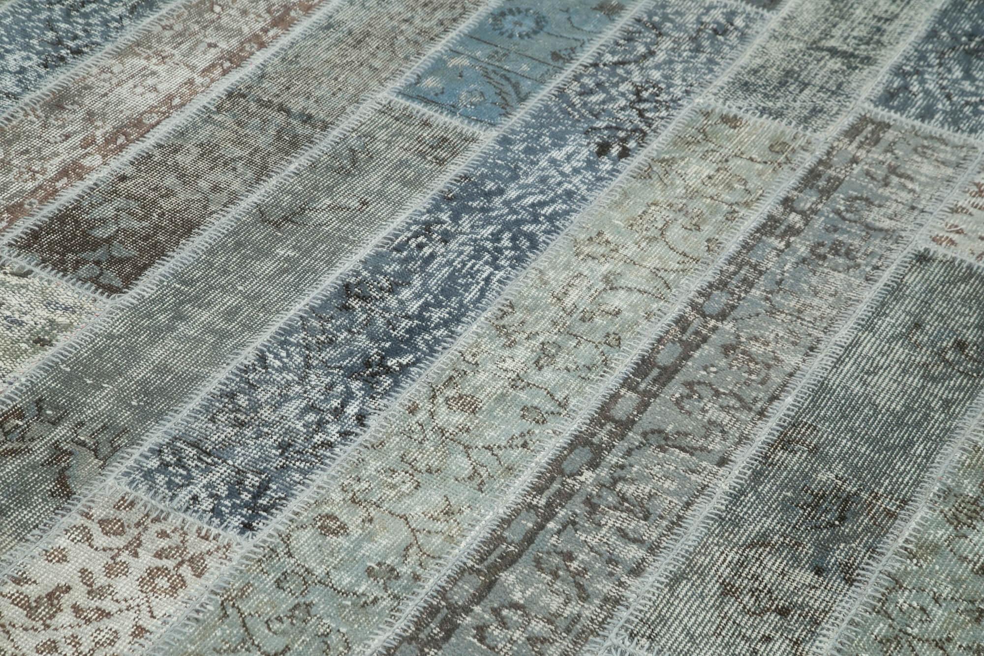 Kırk Yama Gri Patchwork Pamuk Yün El Dokuma Halısı 202x305 Agacan