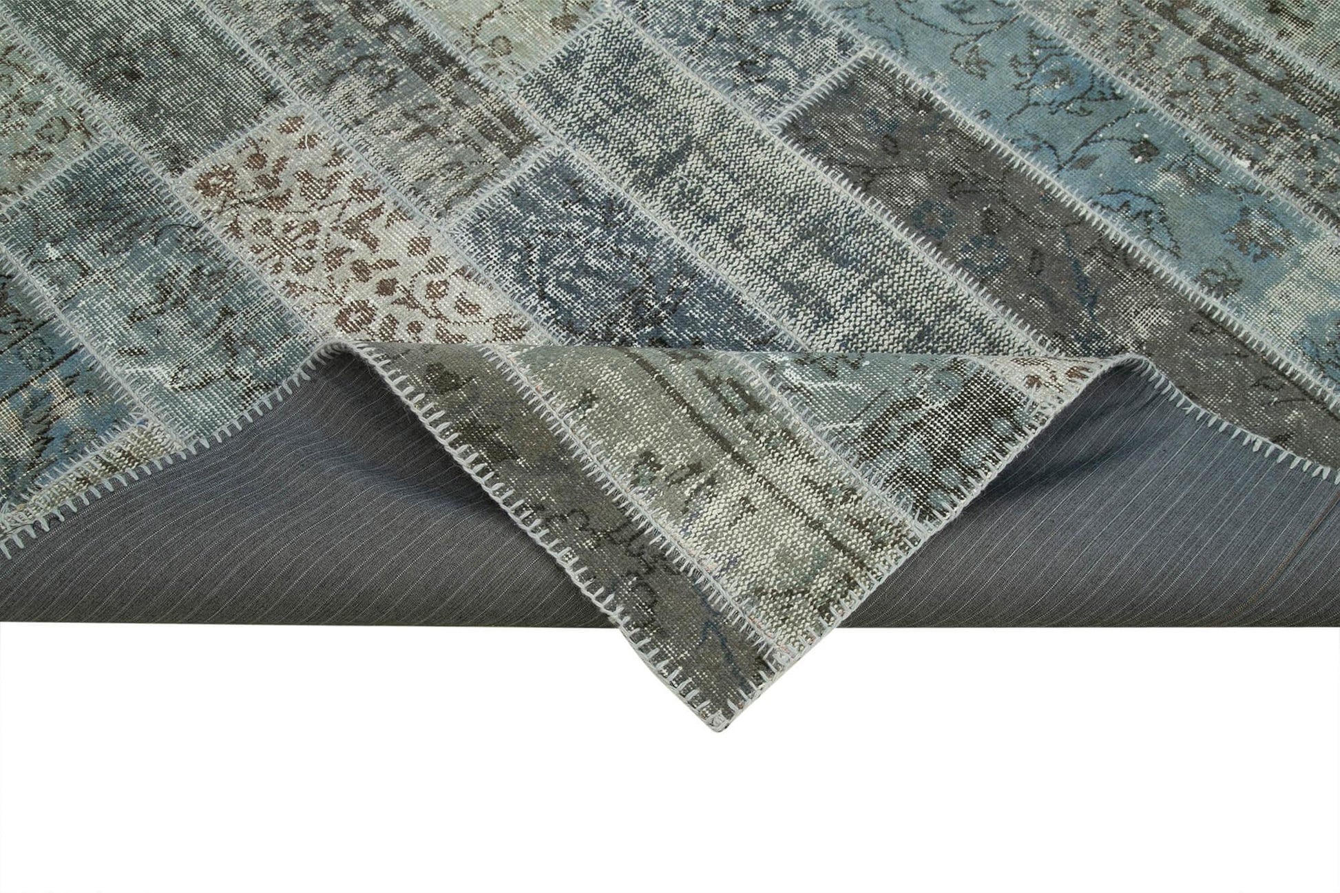 Kırk Yama Gri Patchwork Pamuk Yün El Dokuma Halısı 202x305 Agacan