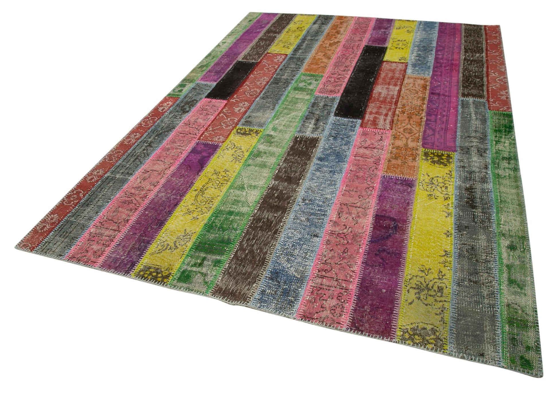 Kırk Yama Gri Patchwork Pamuk Yün El Dokuma Halısı 201x300 Agacan