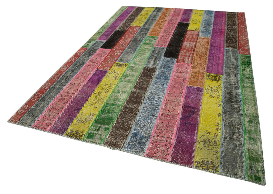 Kırk Yama Gri Patchwork Pamuk Yün El Dokuma Halısı 201x300 Agacan