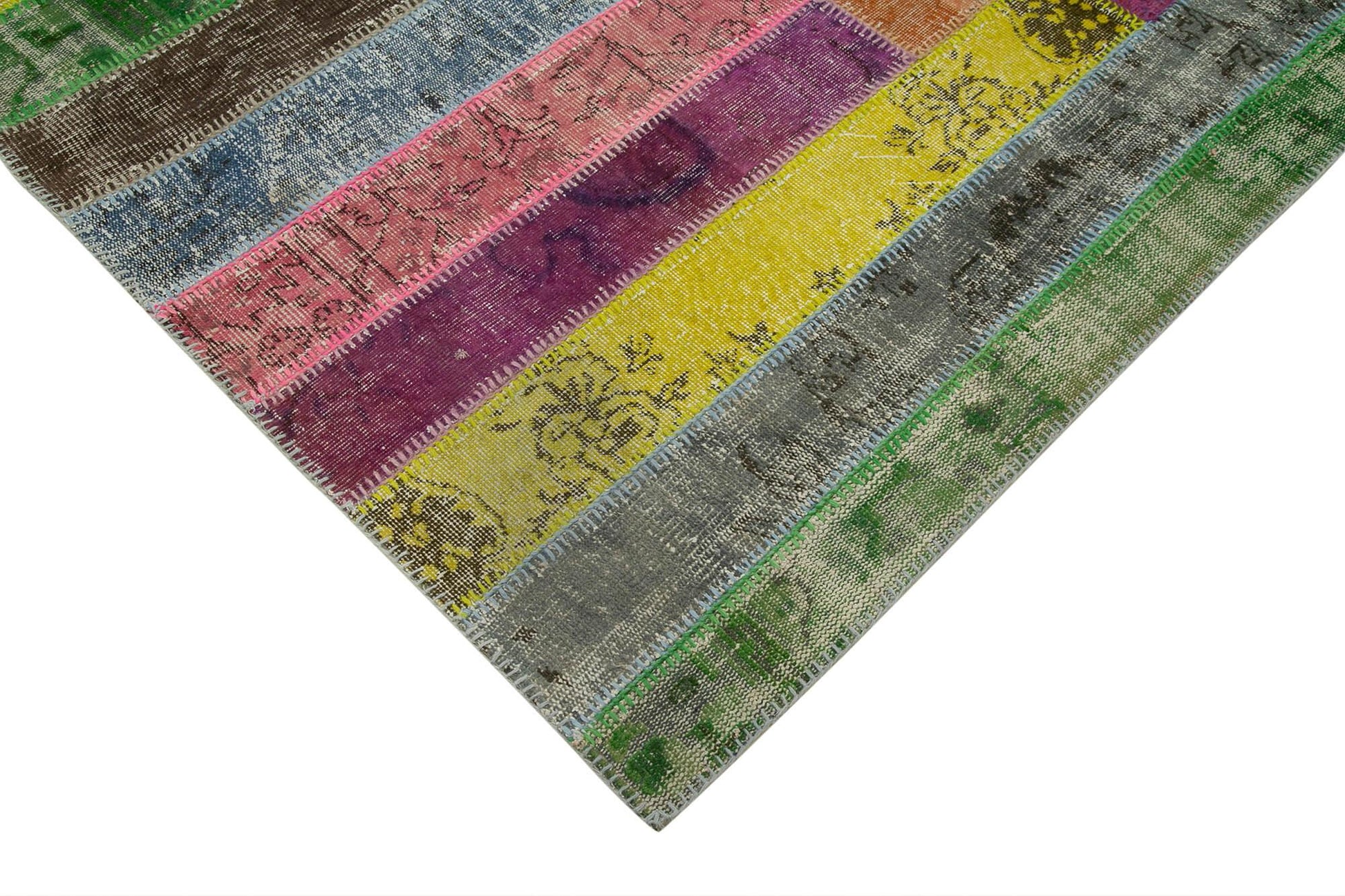 Kırk Yama Gri Patchwork Pamuk Yün El Dokuma Halısı 201x300 Agacan