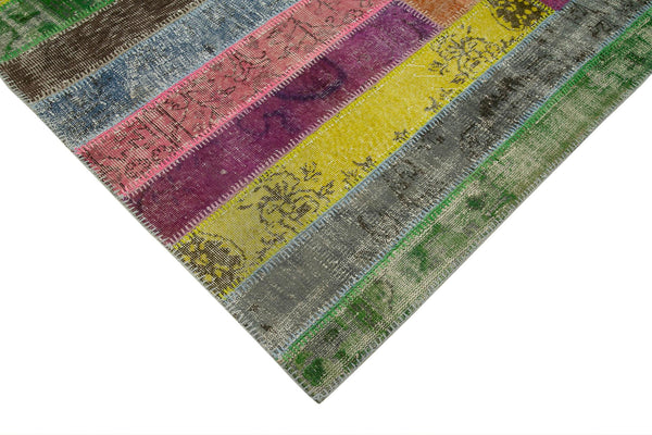 Kırk Yama Gri Patchwork Pamuk Yün El Dokuma Halısı 201x300 Agacan