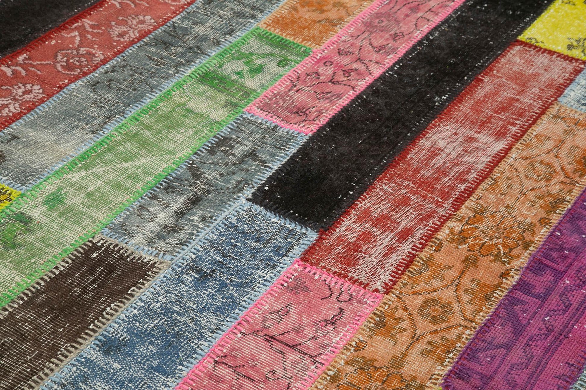 Kırk Yama Gri Patchwork Pamuk Yün El Dokuma Halısı 201x300 Agacan