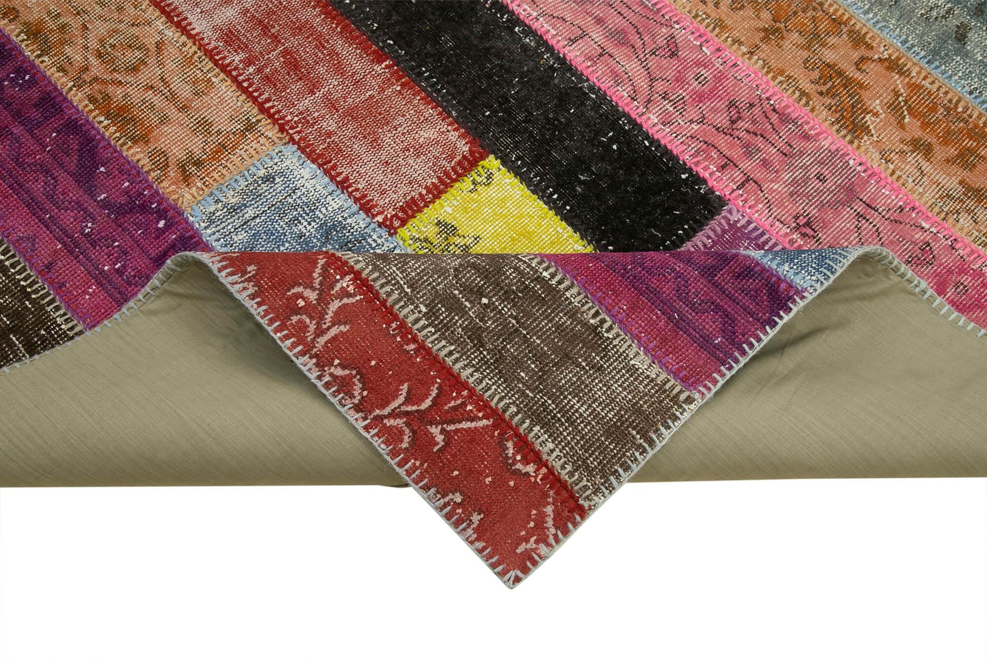 Kırk Yama Gri Patchwork Pamuk Yün El Dokuma Halısı 201x300 Agacan