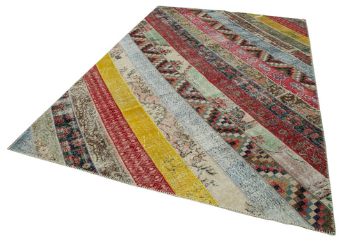 Kırk Yama Gri Patchwork Pamuk Yün El Dokuma Halısı 200x305 Agacan