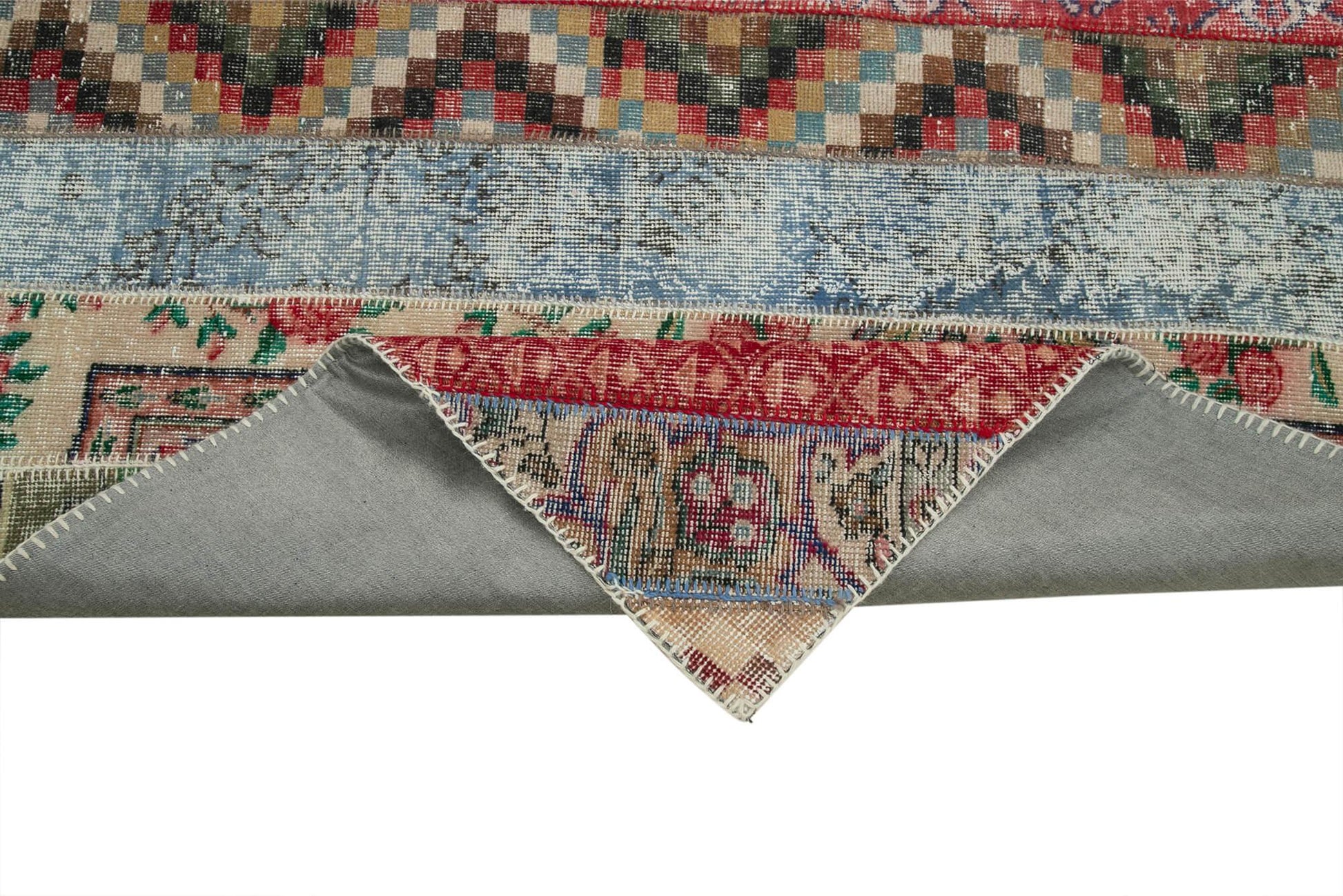 Kırk Yama Gri Patchwork Pamuk Yün El Dokuma Halısı 200x305 Agacan