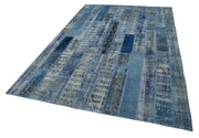 Kırk Yama Mavi Patchwork Pamuk Yün El Dokuma Halısı 194x300 Agacan