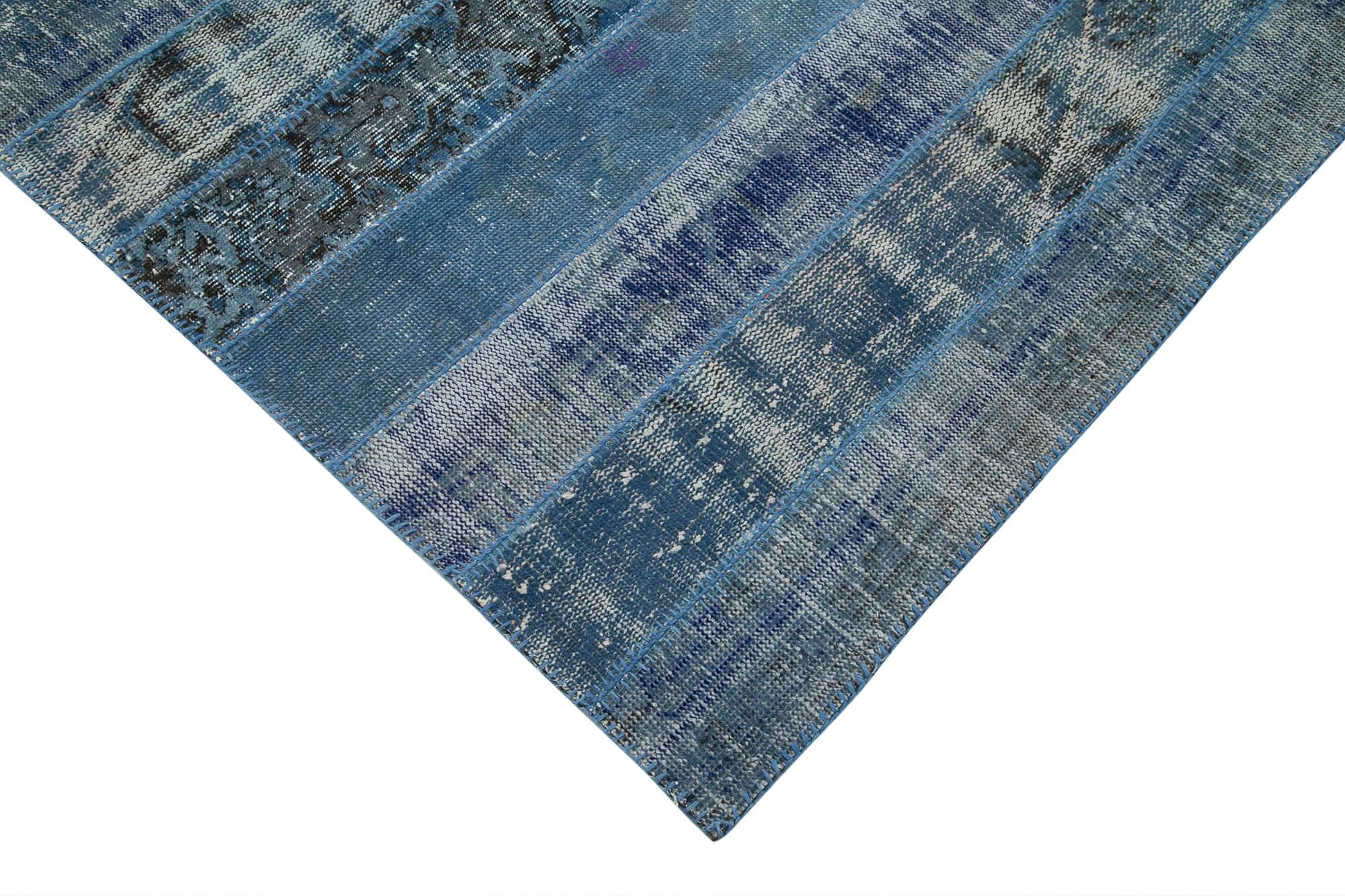 Kırk Yama Mavi Patchwork Pamuk Yün El Dokuma Halısı 194x300 Agacan