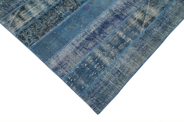 Kırk Yama Mavi Patchwork Pamuk Yün El Dokuma Halısı 194x300 Agacan