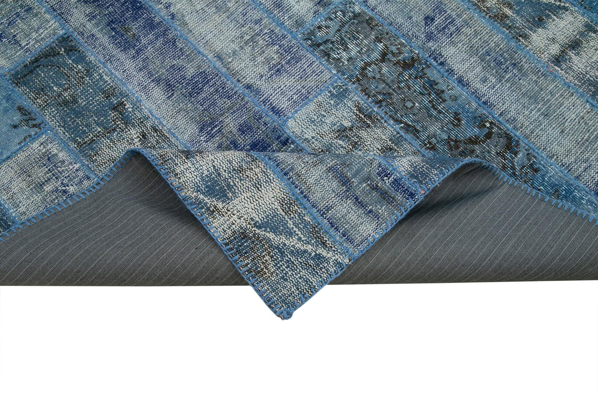 Kırk Yama Mavi Patchwork Pamuk Yün El Dokuma Halısı 194x300 Agacan