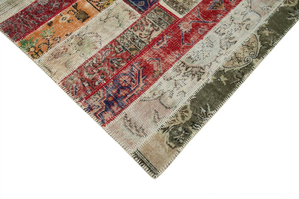 Kırk Yama Gri Patchwork Pamuk Yün El Dokuma Halısı 201x298 Agacan