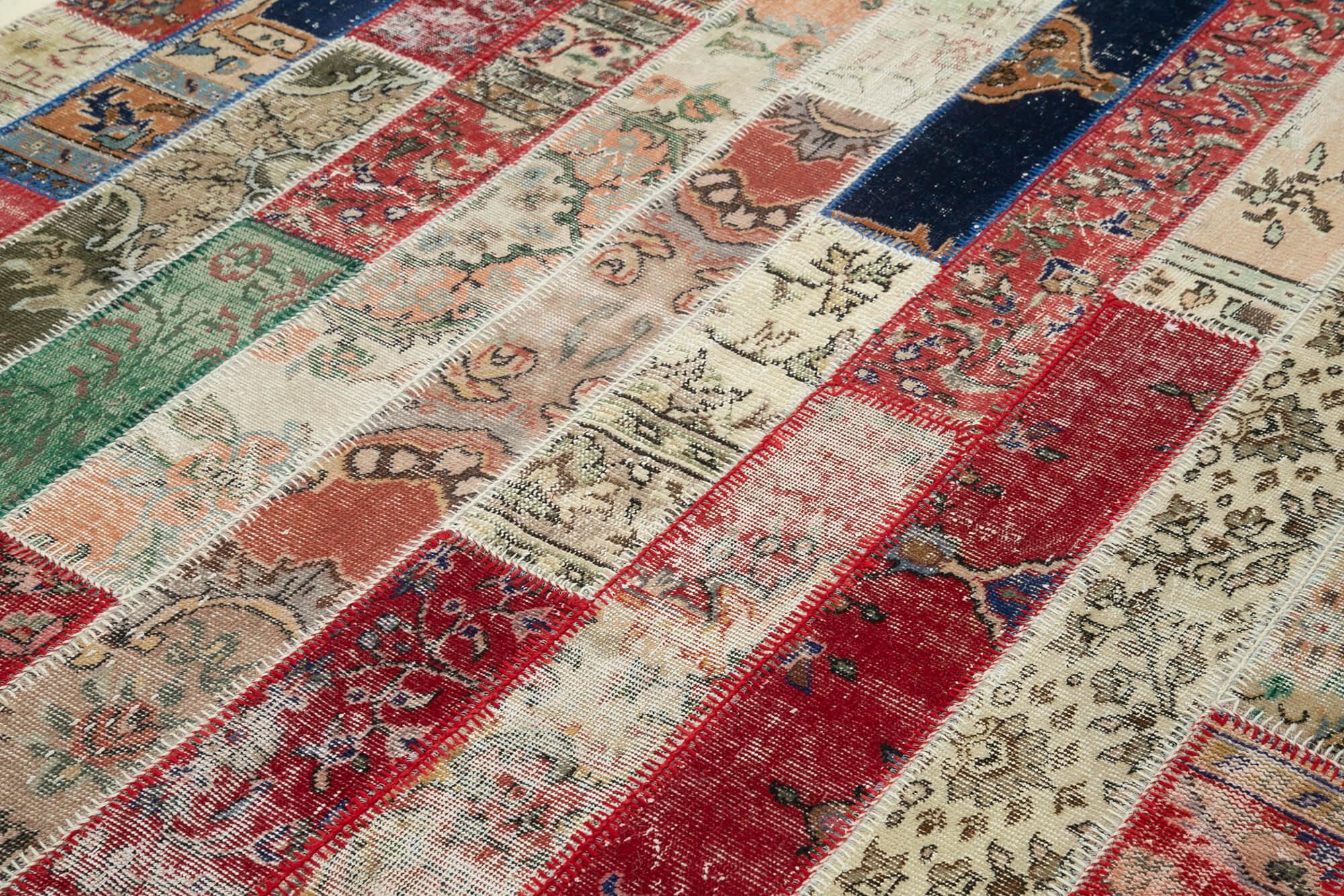 Kırk Yama Gri Patchwork Pamuk Yün El Dokuma Halısı 201x298 Agacan