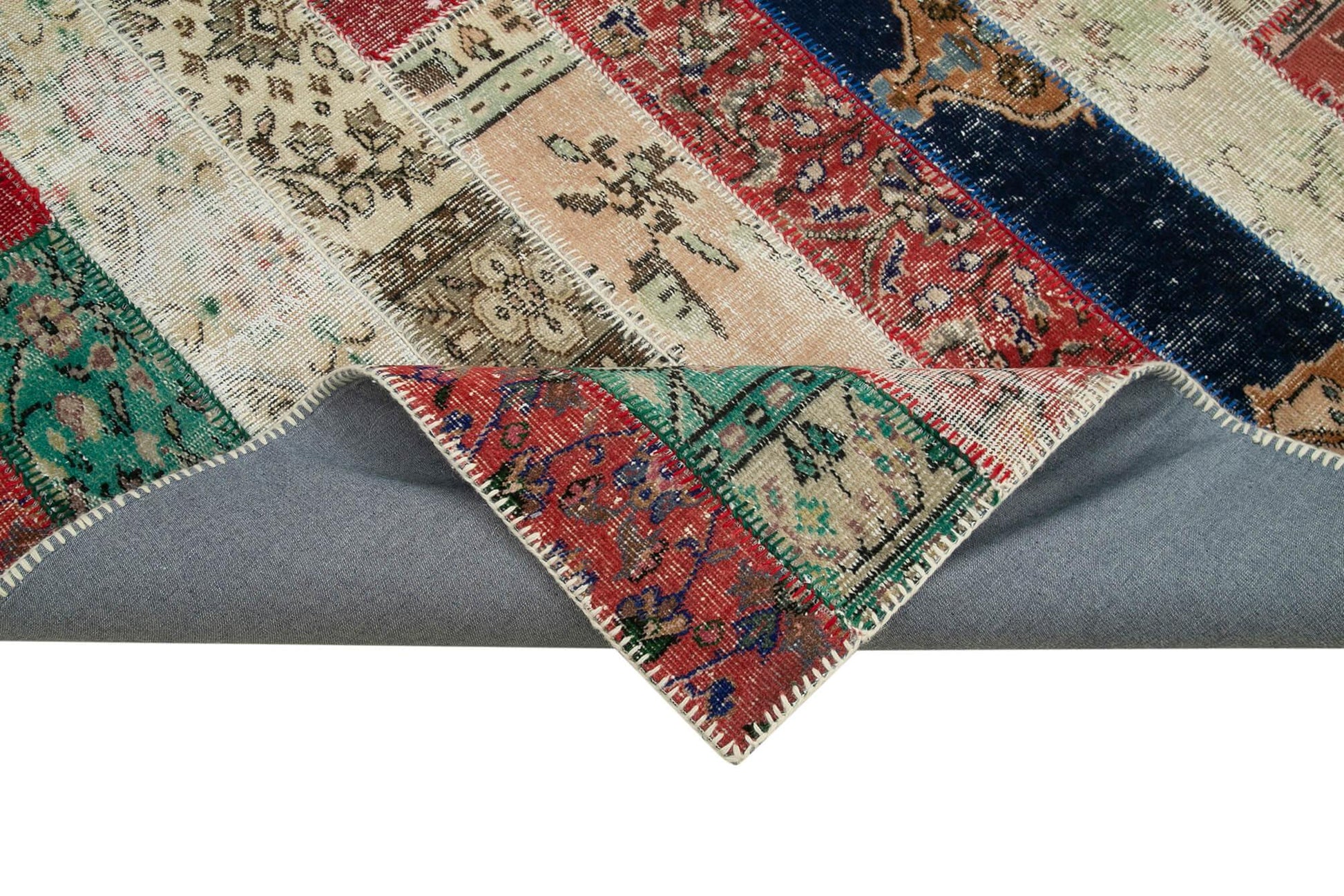 Kırk Yama Gri Patchwork Pamuk Yün El Dokuma Halısı 201x298 Agacan