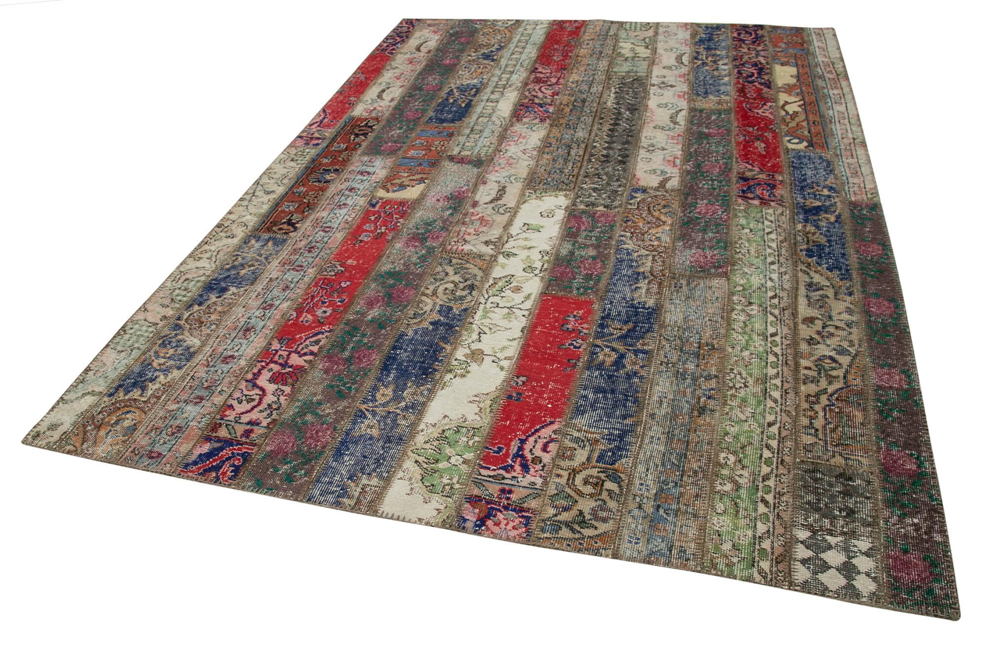 Kırk Yama Gri Patchwork Pamuk Yün El Dokuma Halısı 205x303 Agacan