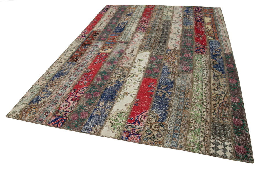 Kırk Yama Gri Patchwork Pamuk Yün El Dokuma Halısı 205x303 Agacan