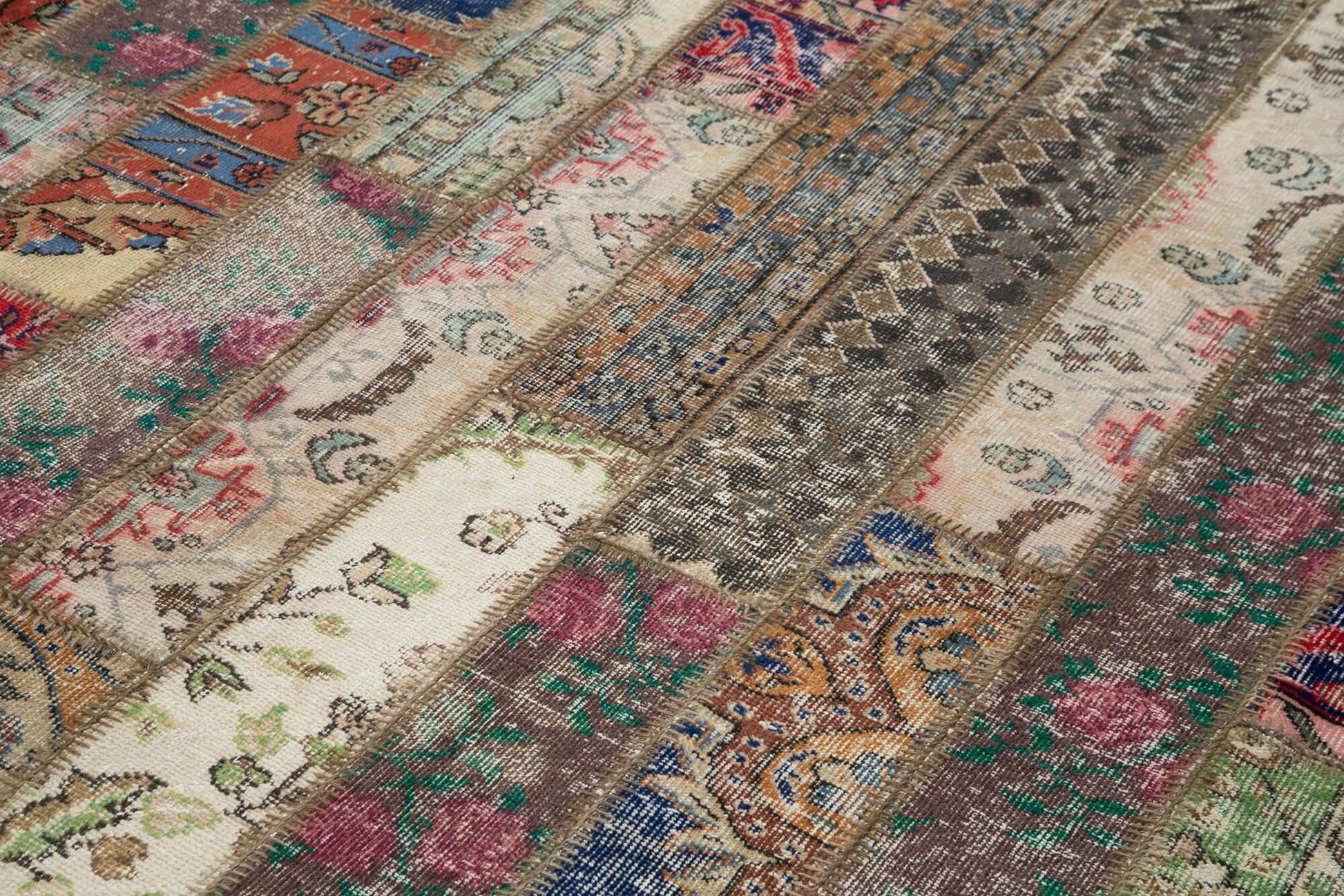 Kırk Yama Gri Patchwork Pamuk Yün El Dokuma Halısı 205x303 Agacan