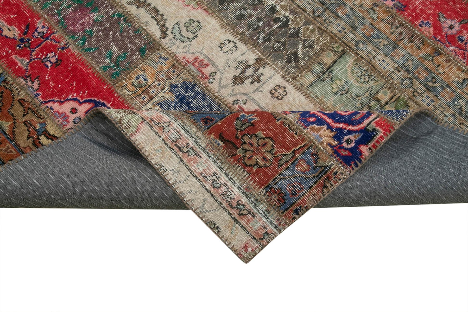 Kırk Yama Gri Patchwork Pamuk Yün El Dokuma Halısı 205x303 Agacan