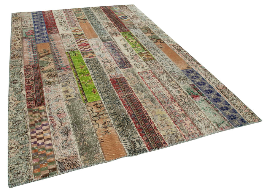 Kırk Yama Gri Patchwork Pamuk Yün El Dokuma Halısı 200x300 Agacan