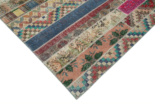 Kırk Yama Gri Patchwork Pamuk Yün El Dokuma Halısı 204x305 Agacan