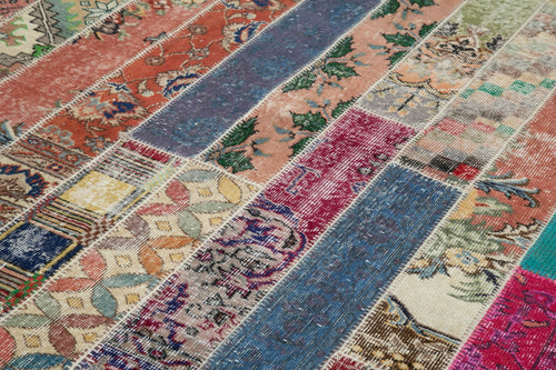 Kırk Yama Gri Patchwork Pamuk Yün El Dokuma Halısı 204x305 Agacan