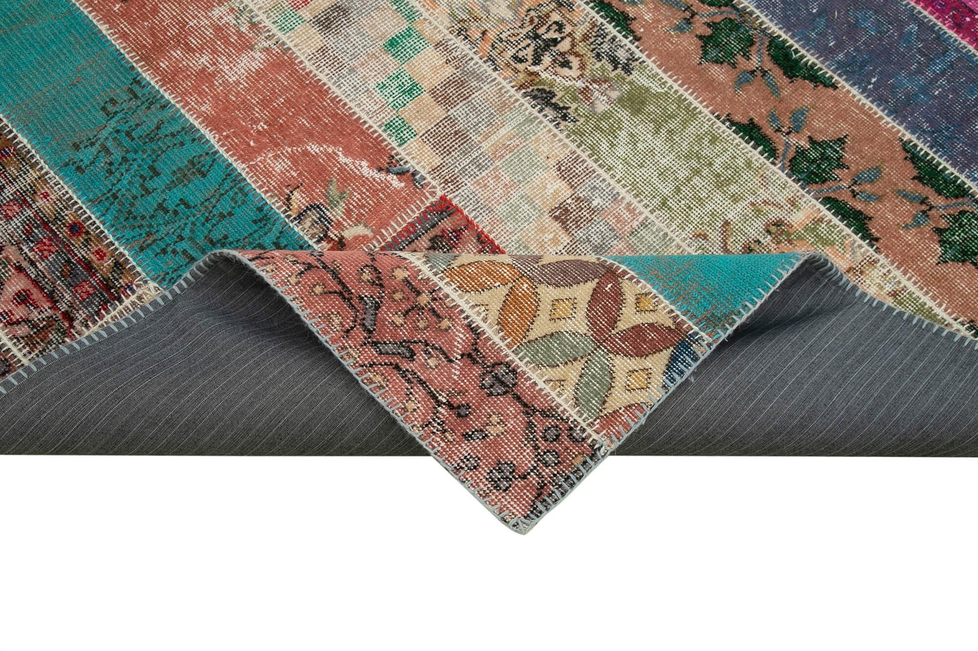 Kırk Yama Gri Patchwork Pamuk Yün El Dokuma Halısı 204x305 Agacan