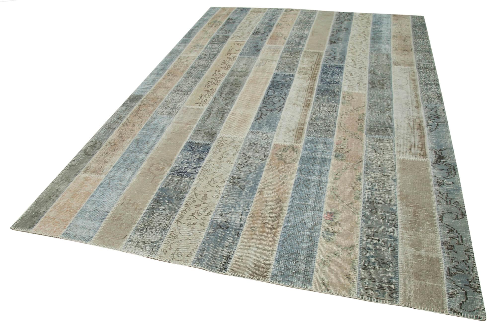 Kırk Yama Gri Patchwork Pamuk Yün El Dokuma Halısı 203x305 Agacan