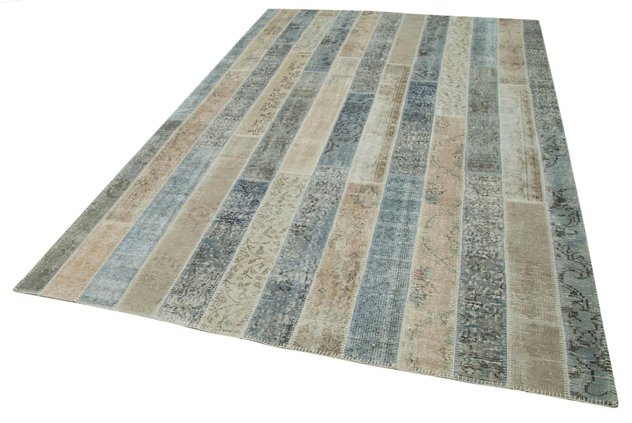 Kırk Yama Gri Patchwork Pamuk Yün El Dokuma Halısı 203x305 Agacan