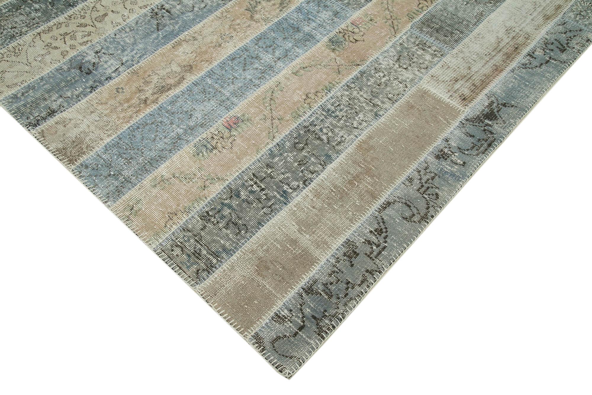 Kırk Yama Gri Patchwork Pamuk Yün El Dokuma Halısı 203x305 Agacan