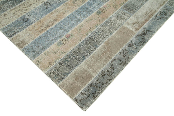 Kırk Yama Gri Patchwork Pamuk Yün El Dokuma Halısı 203x305 Agacan
