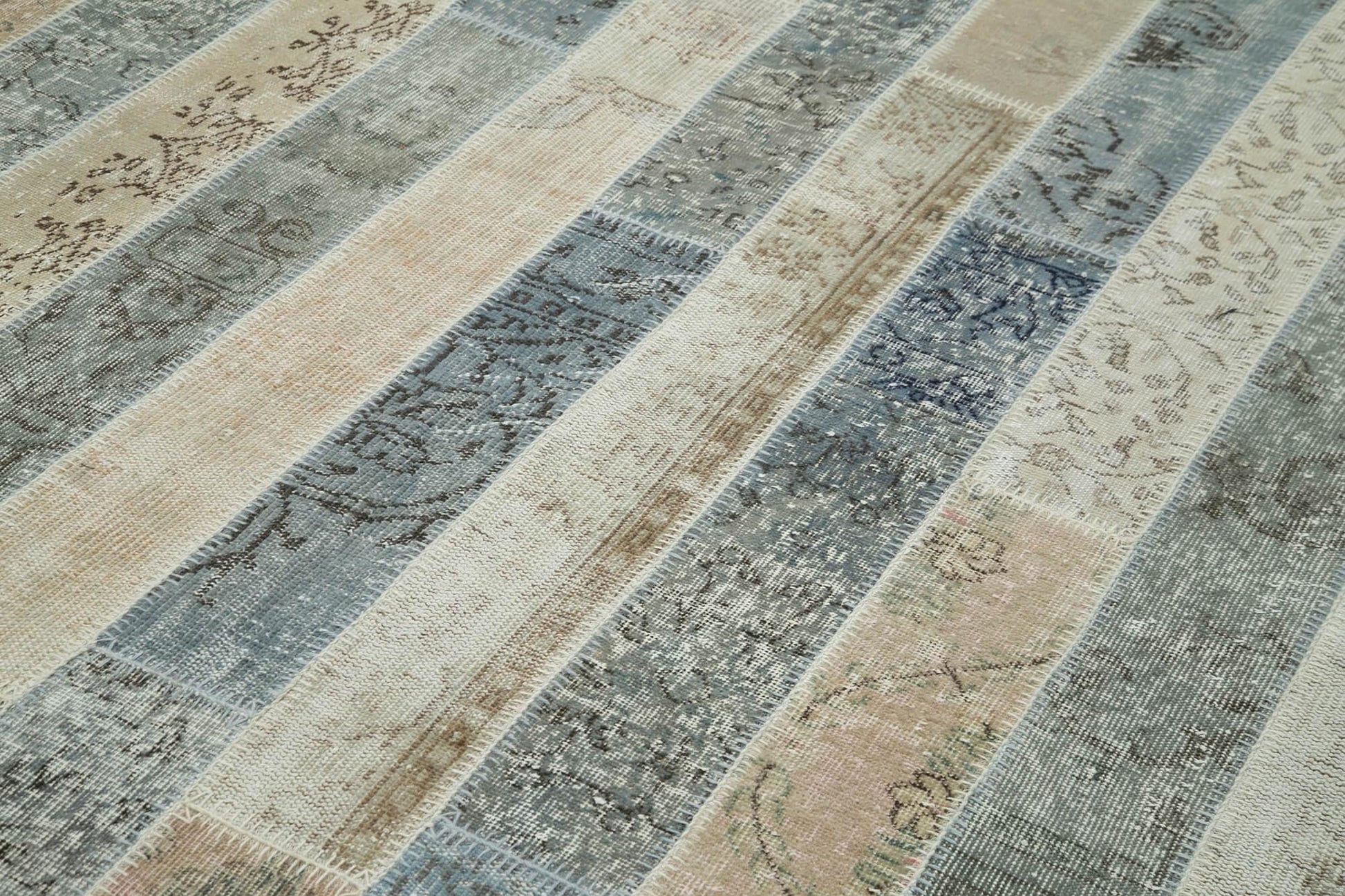 Kırk Yama Gri Patchwork Pamuk Yün El Dokuma Halısı 203x305 Agacan