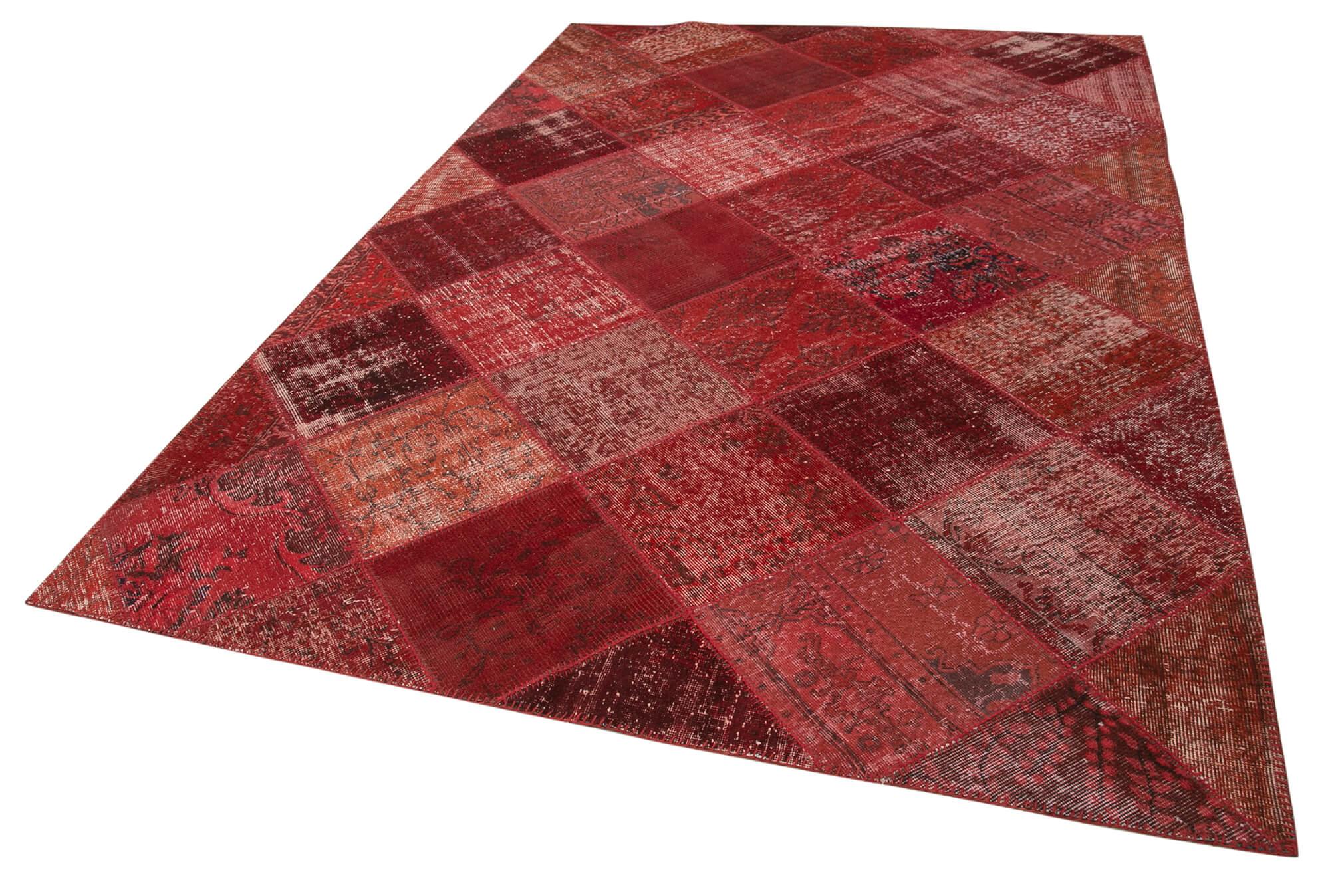 Kırk Yama Kırmızı Patchwork Pamuk Yün El Dokuma Halısı 197x304 Agacan