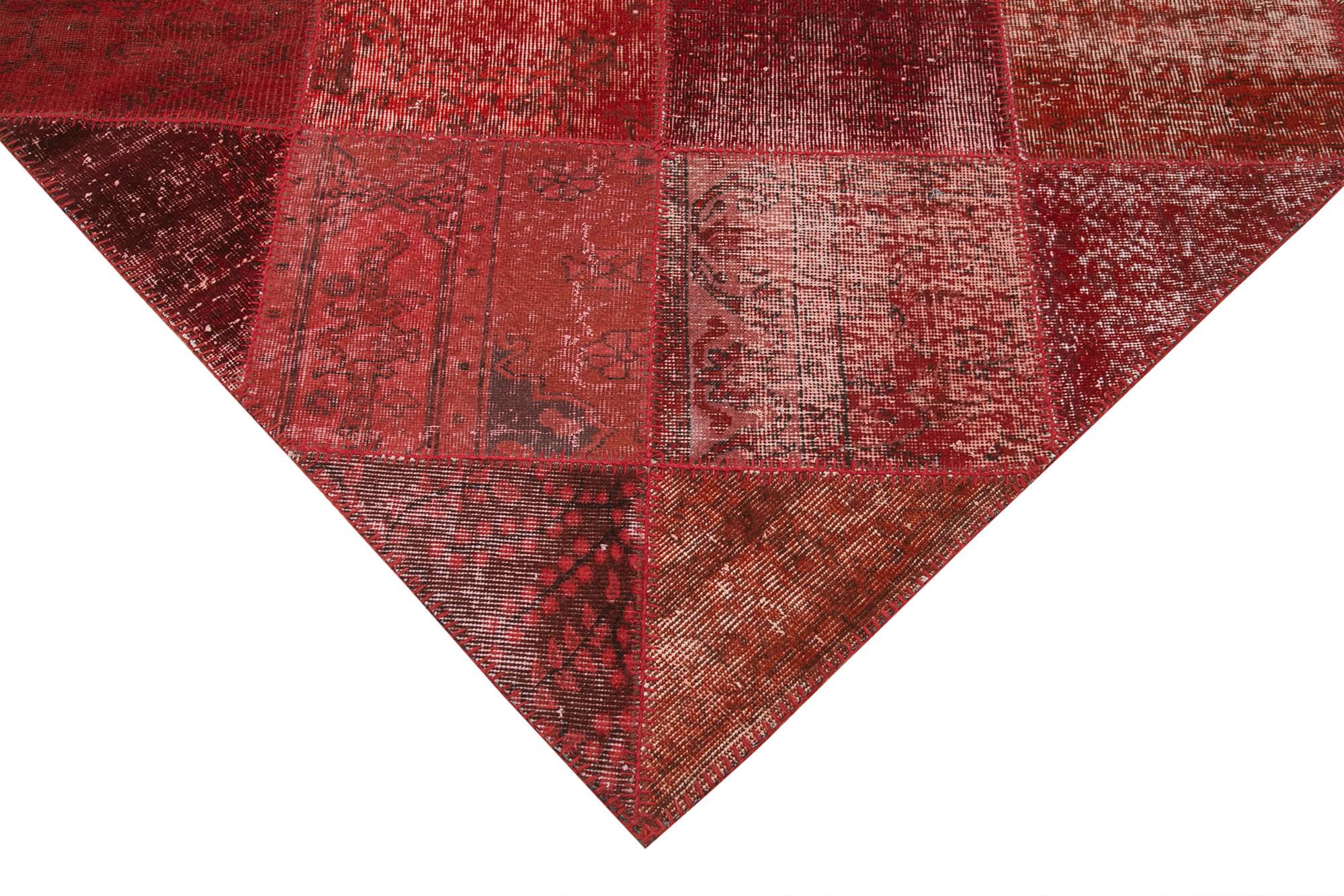 Kırk Yama Kırmızı Patchwork Pamuk Yün El Dokuma Halısı 197x304 Agacan