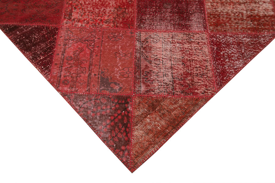 Kırmızı Geometrik Desenli Yün Patchwork El Dokuma Halı 197x304 cm – Oturma odası kullanımı