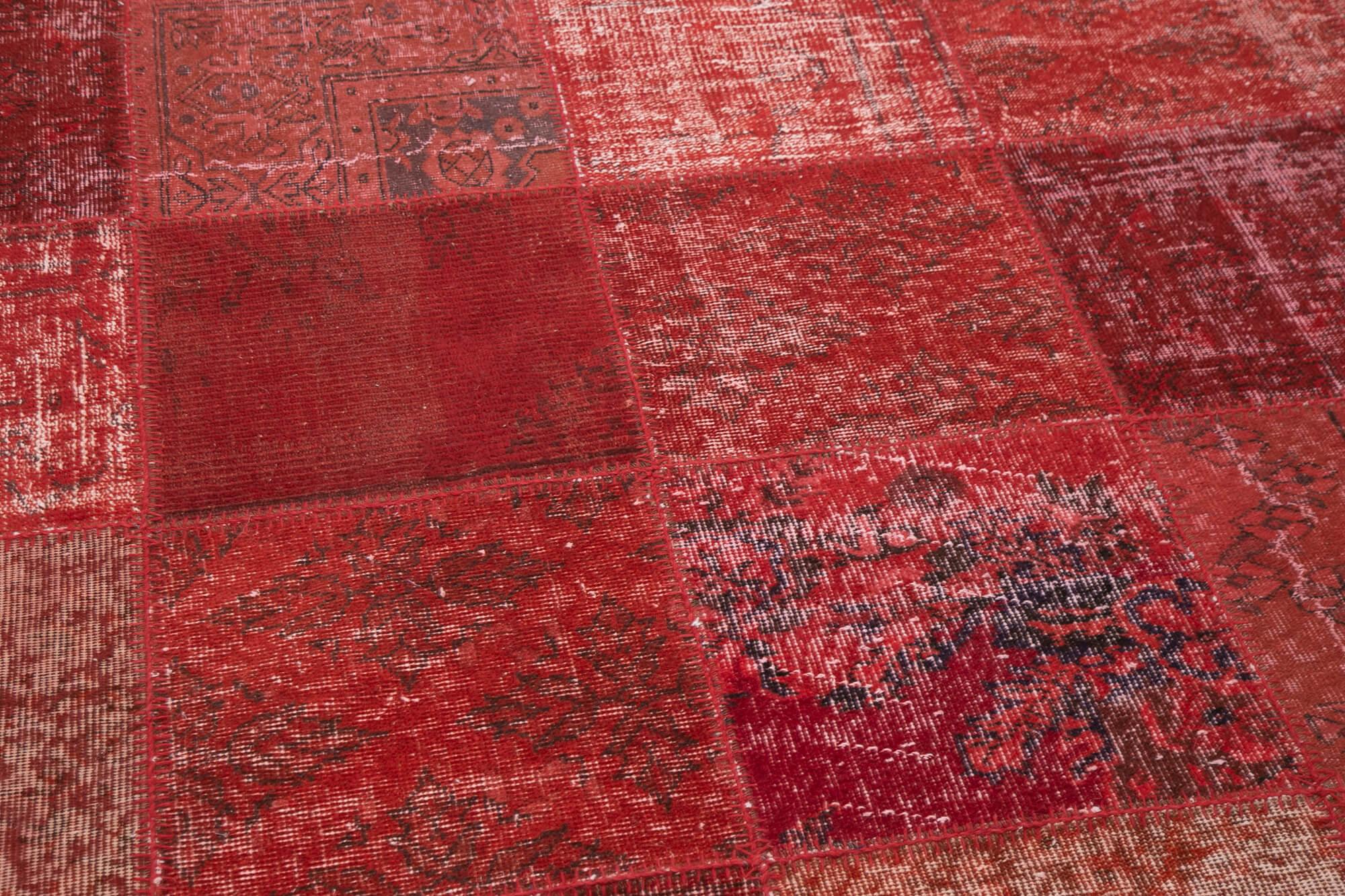 Kırk Yama Kırmızı Patchwork Pamuk Yün El Dokuma Halısı 197x304 Agacan