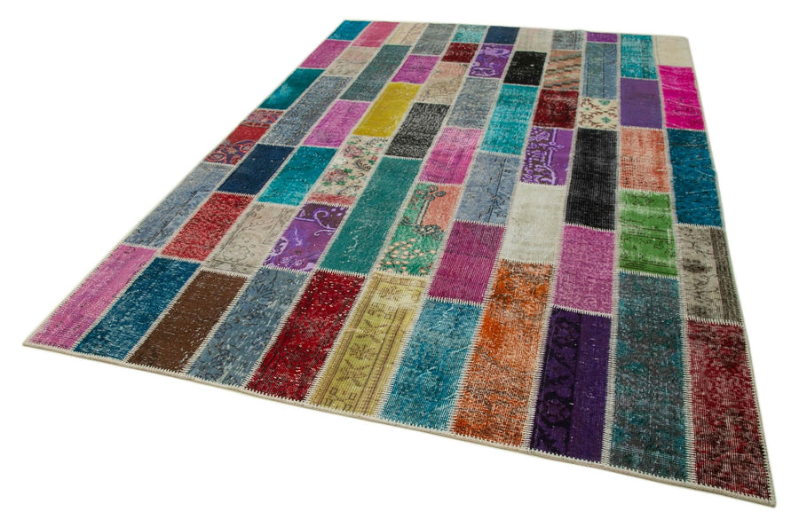 Kırk Yama Gri Patchwork Pamuk Yün El Dokuma Halısı 198x298 Agacan