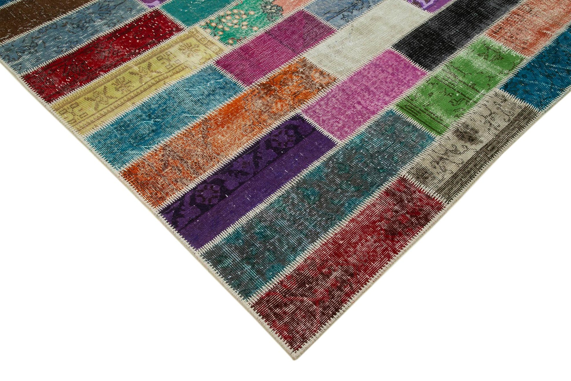 Kırk Yama Gri Patchwork Pamuk Yün El Dokuma Halısı 198x298 Agacan