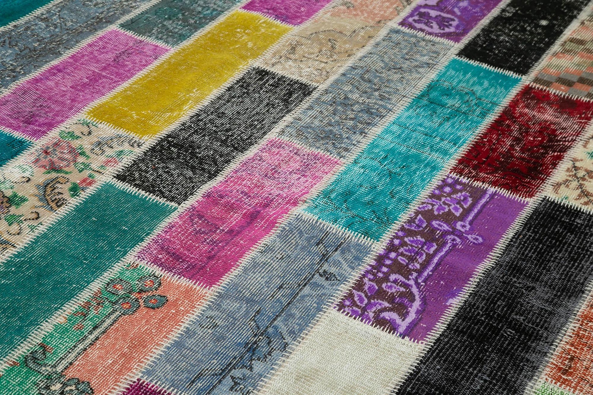 Kırk Yama Gri Patchwork Pamuk Yün El Dokuma Halısı 198x298 Agacan