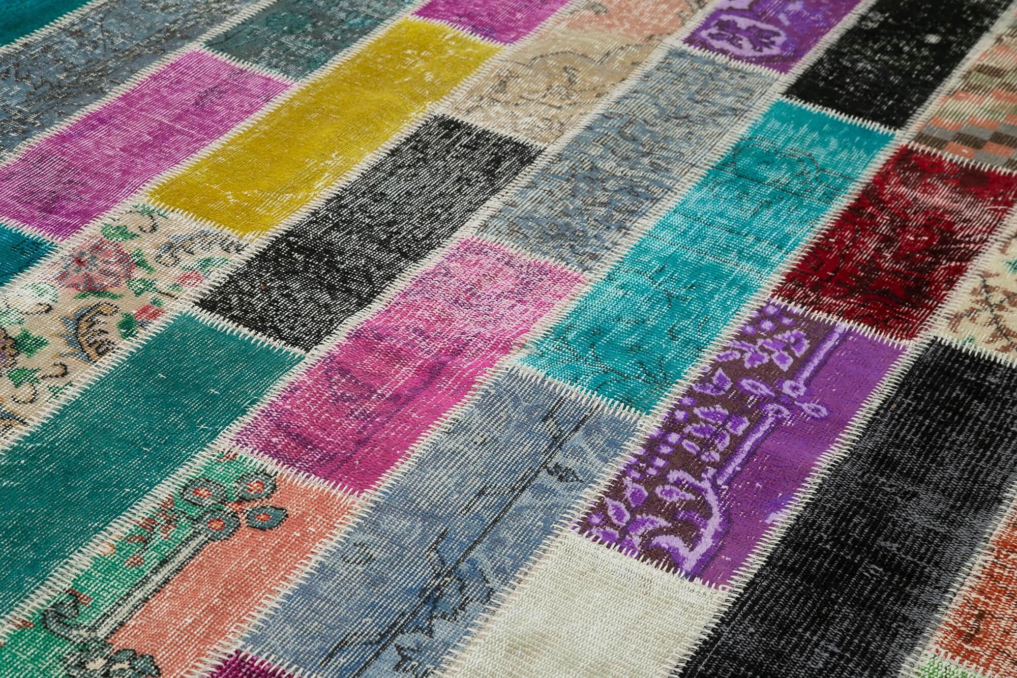 Kırk Yama Gri Patchwork Pamuk Yün El Dokuma Halısı 198x298 Agacan