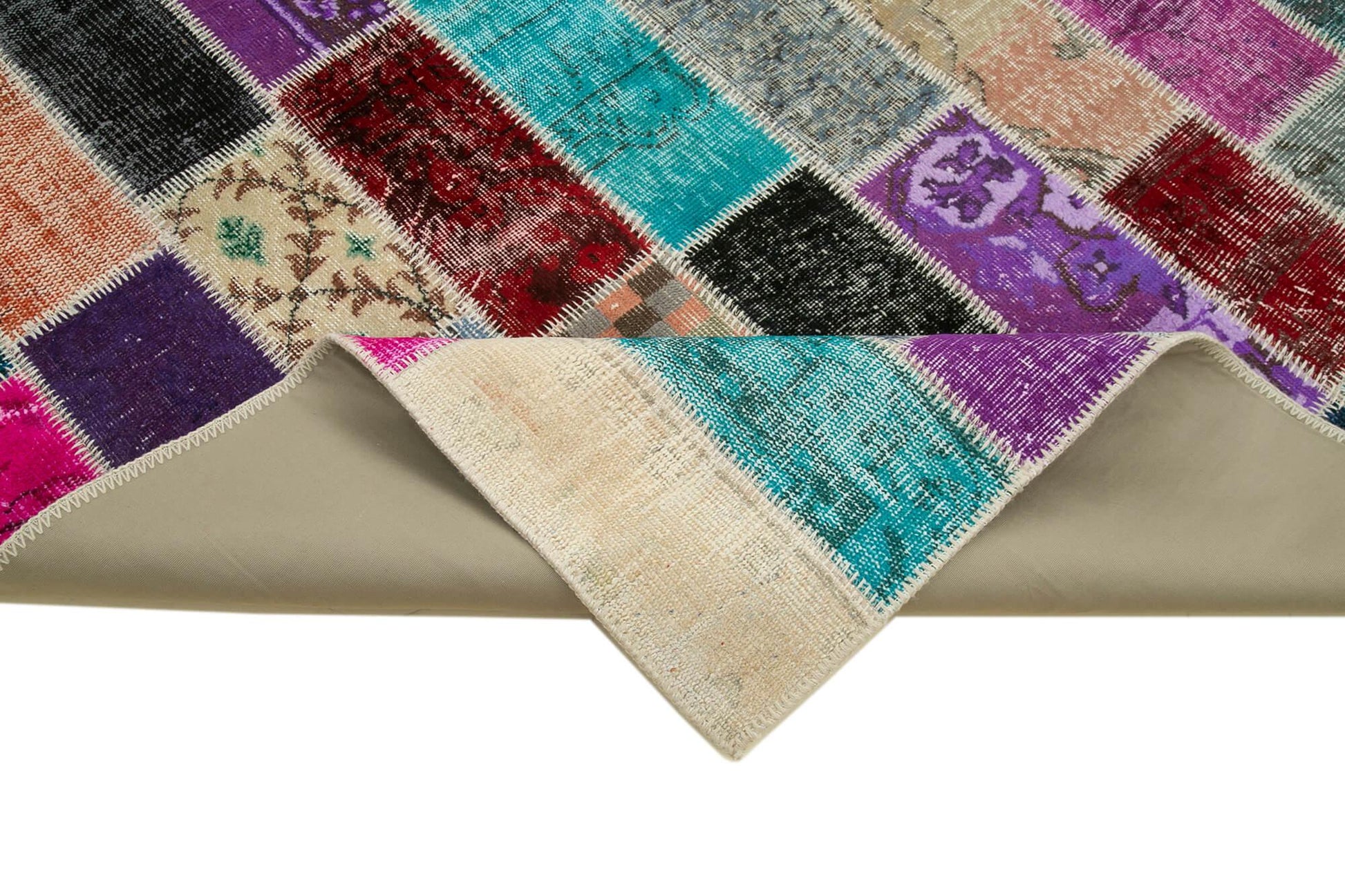 Kırk Yama Gri Patchwork Pamuk Yün El Dokuma Halısı 198x298 Agacan